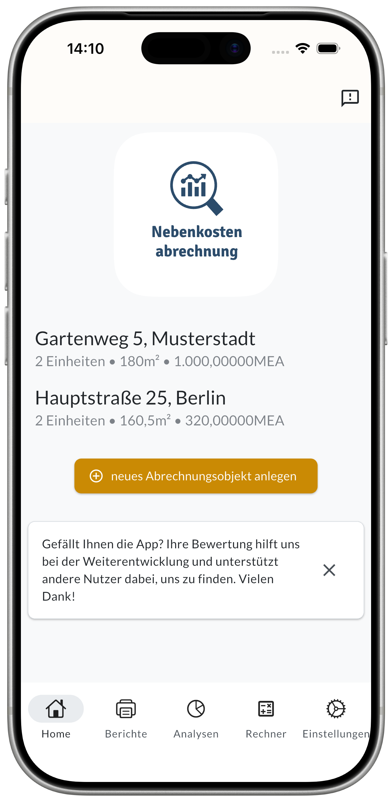Screenshot 1: Objektübersicht