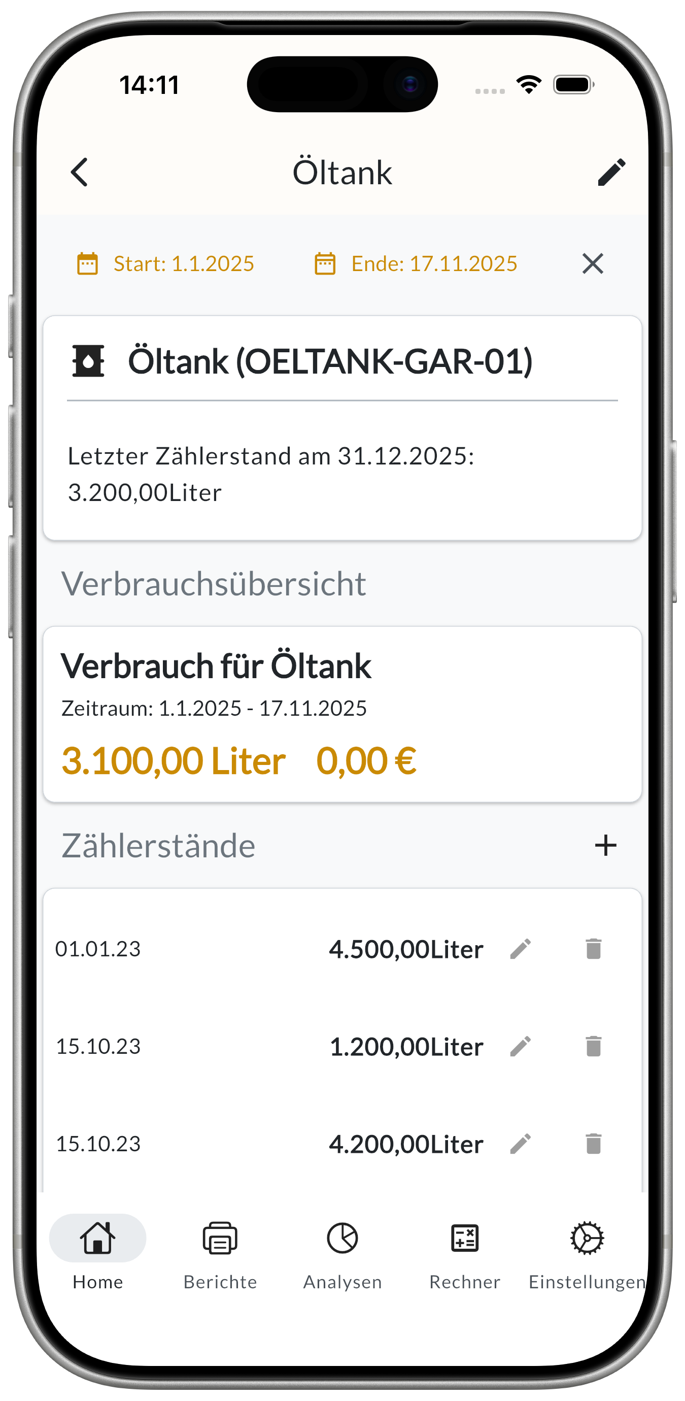 Screenshot 4: Zählerstände erfassen